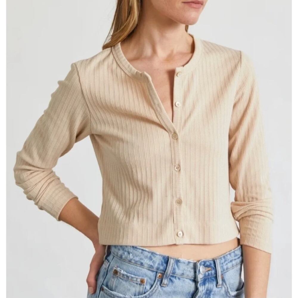 Almina Concept Sweater Medium Cropped Long Sleeve Cardigan Desert Beige Office